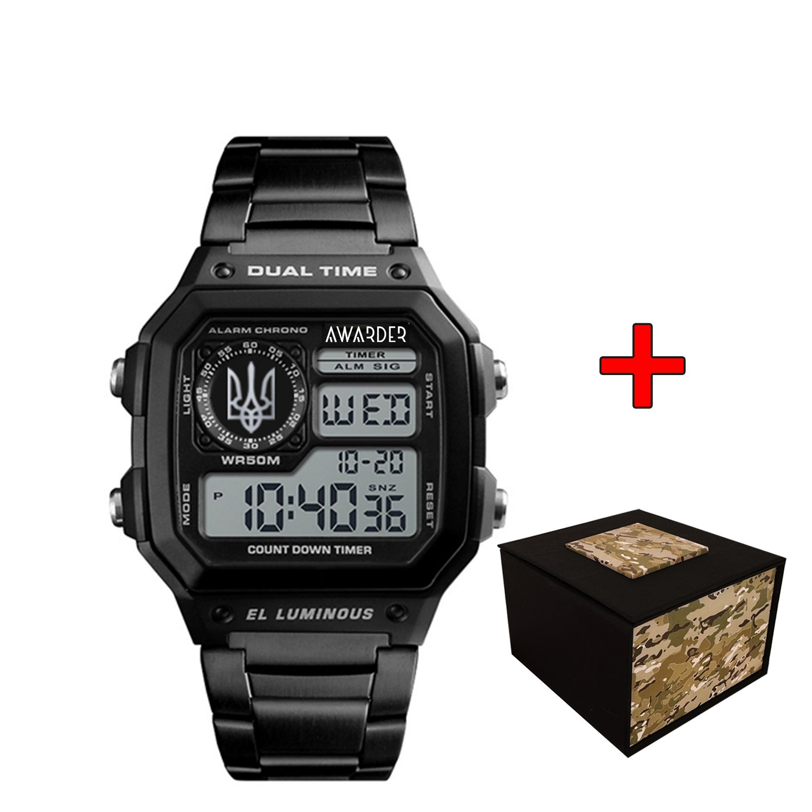 Наручний годинник Awarder 011SIUASI Тризуб срібло Чорні + Коробка img-1