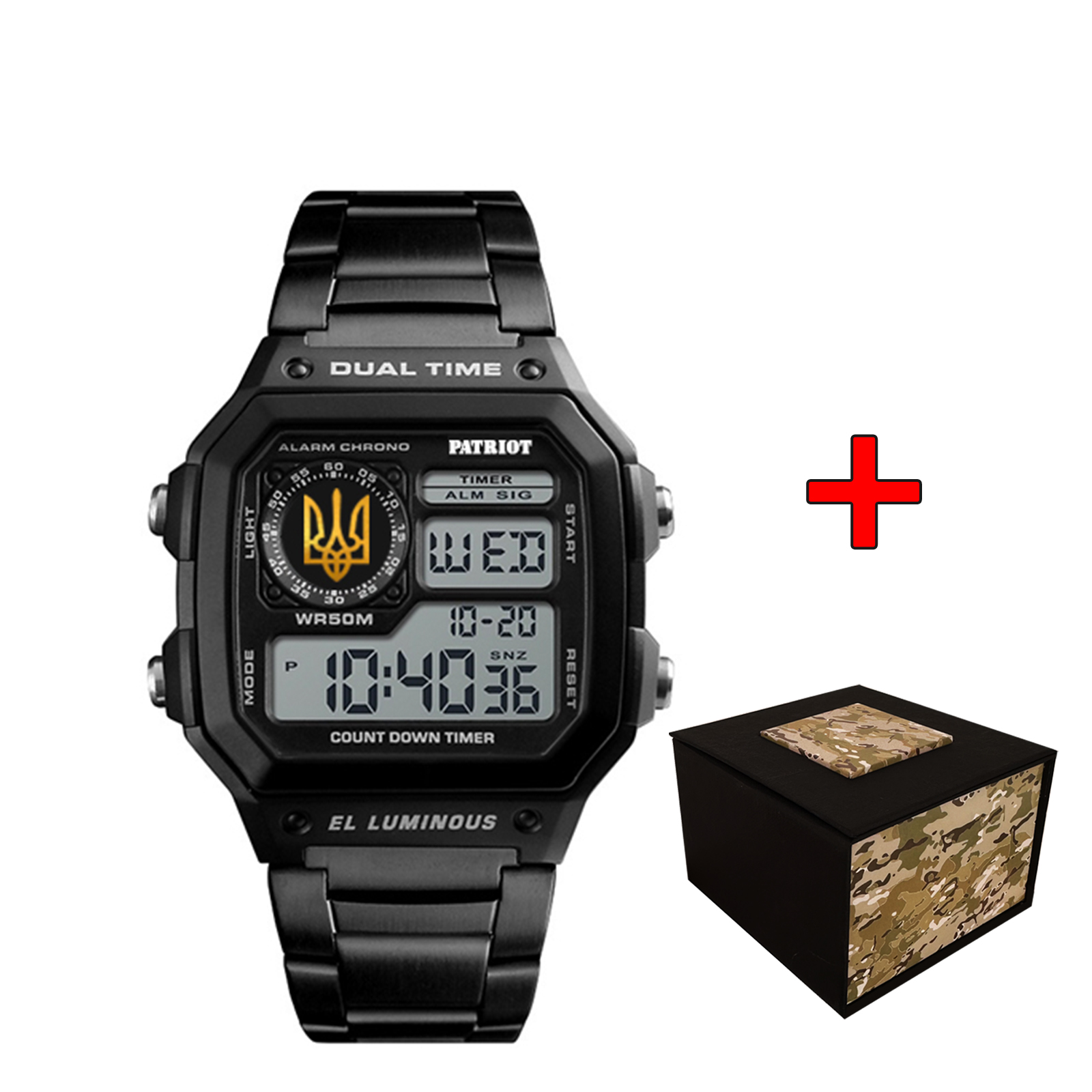 Наручний годинник Patriot 011BKUAGD Тризуб золото Чорні + Коробка. img-1