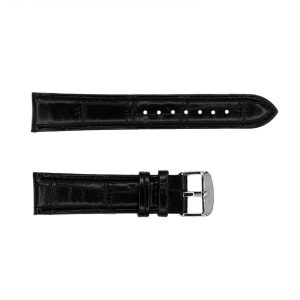 Наручний годинник Ремінець для годинника 20 мм Шкіряний Чорний-Срібло img-1