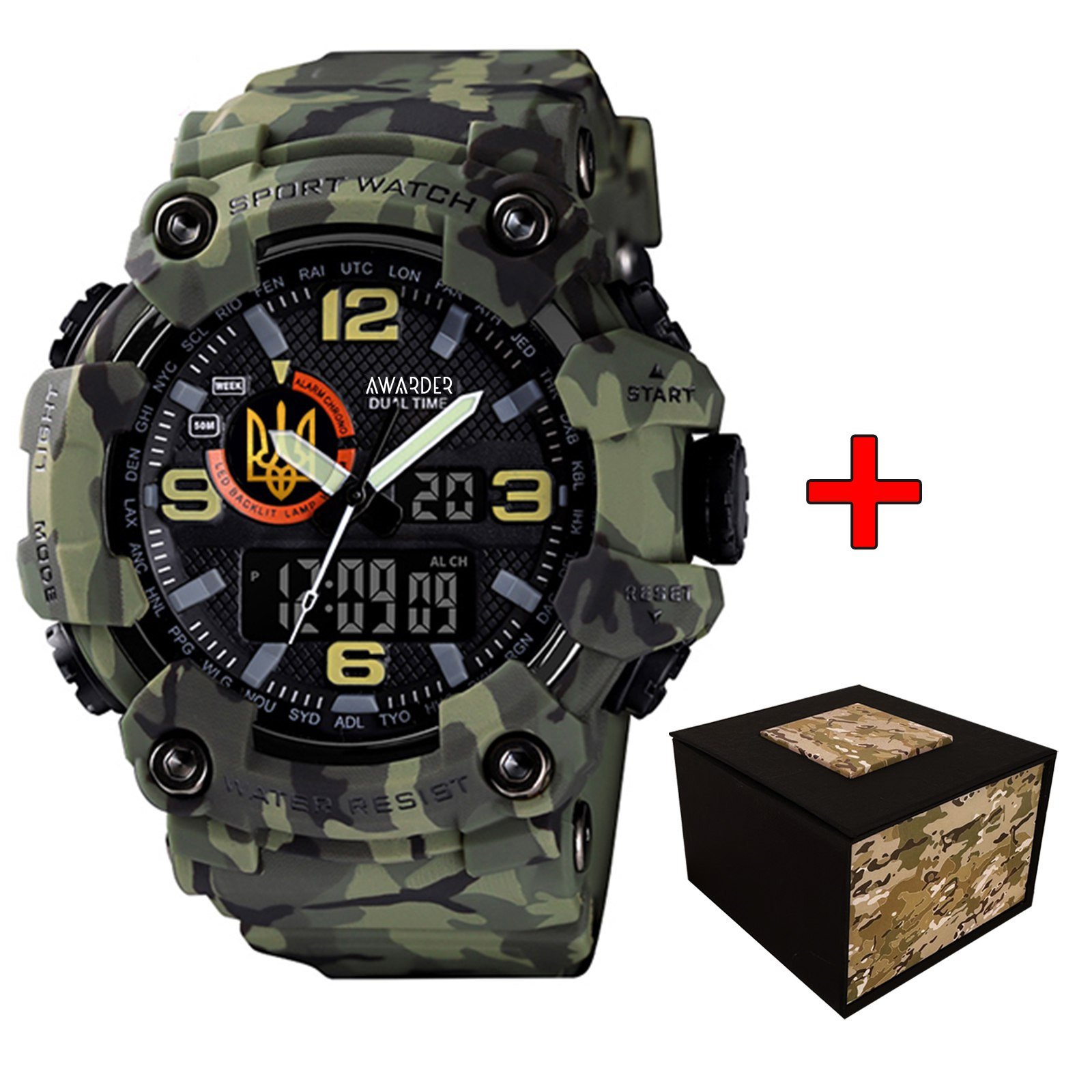 Awarder 002CMGRUAGD Тризуб золото Зелений камуфляж + Коробка.