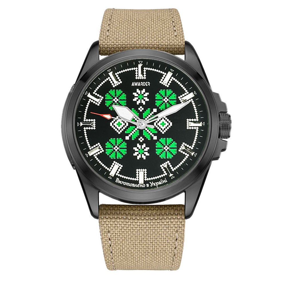 Awarder Embroidery Black-Green Khaki Battery 10ATM