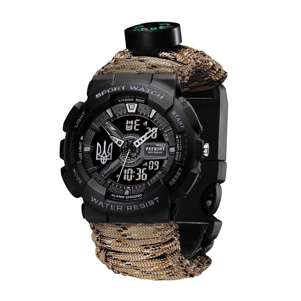 Patriot 005 Тризуб срібло Чорний Паракордовий ремінець Desert Camo + Коробка — изображение 6