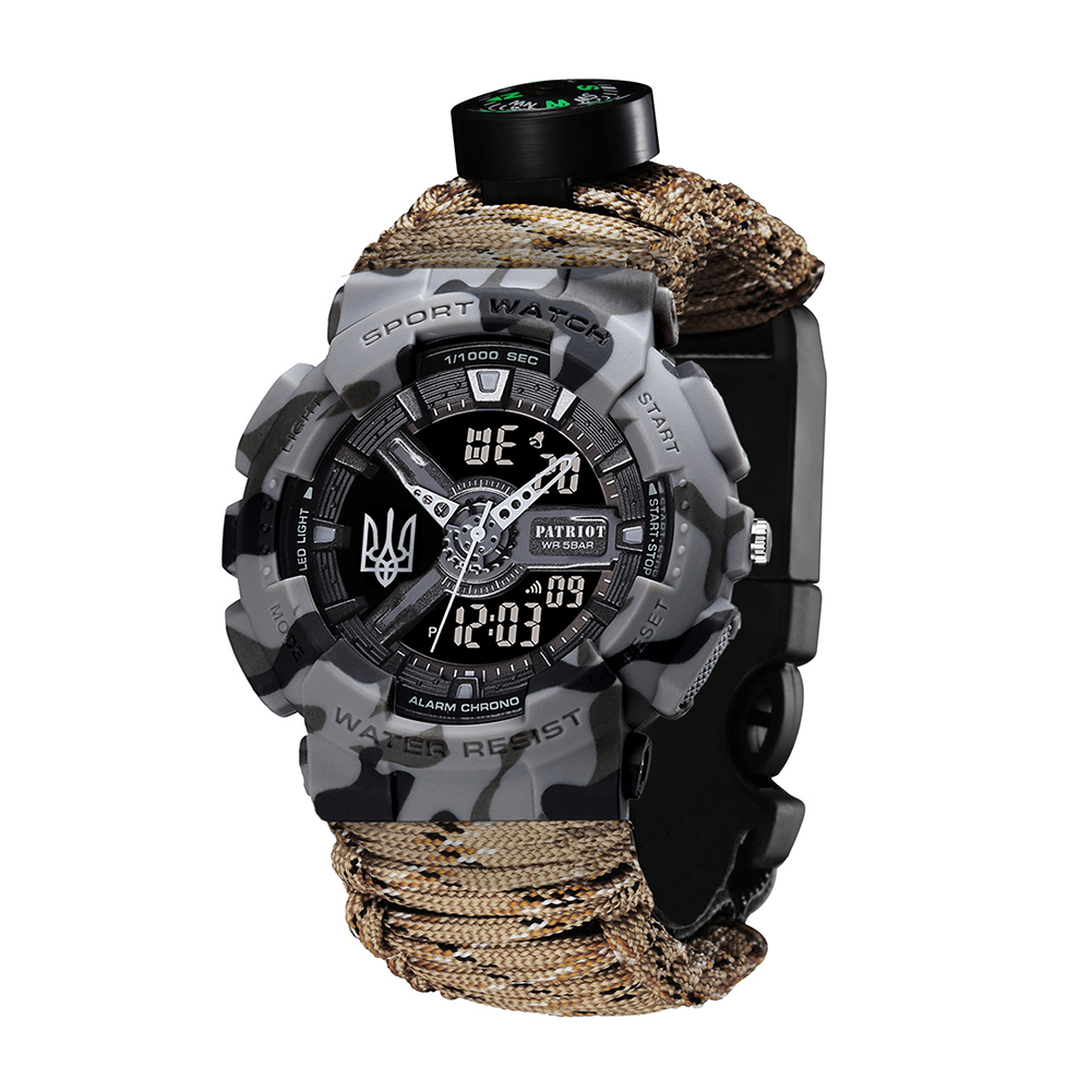 Patriot 005 Тризуб срібло Сірий камуфляж Паракордовий ремінець Desert Camo + Короб — изображение 6