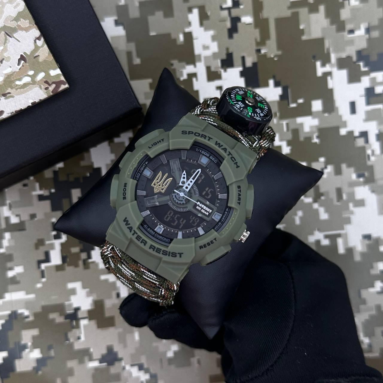 Patriot 005 Тризуб золото Army Green Паракордовий ремінець Camo Green + Коробка. — изображение 2