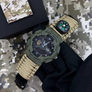 godinnik_naruchniy_patriot_005_trizub_zoloto_army_green_parakordoviy_reminets_khaki_korobka_1