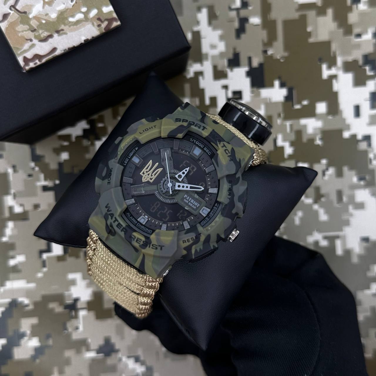 Patriot 005 Тризуб золото Camo Green Паракордовий ремінець Khaki + Коробка. - Зображення 3