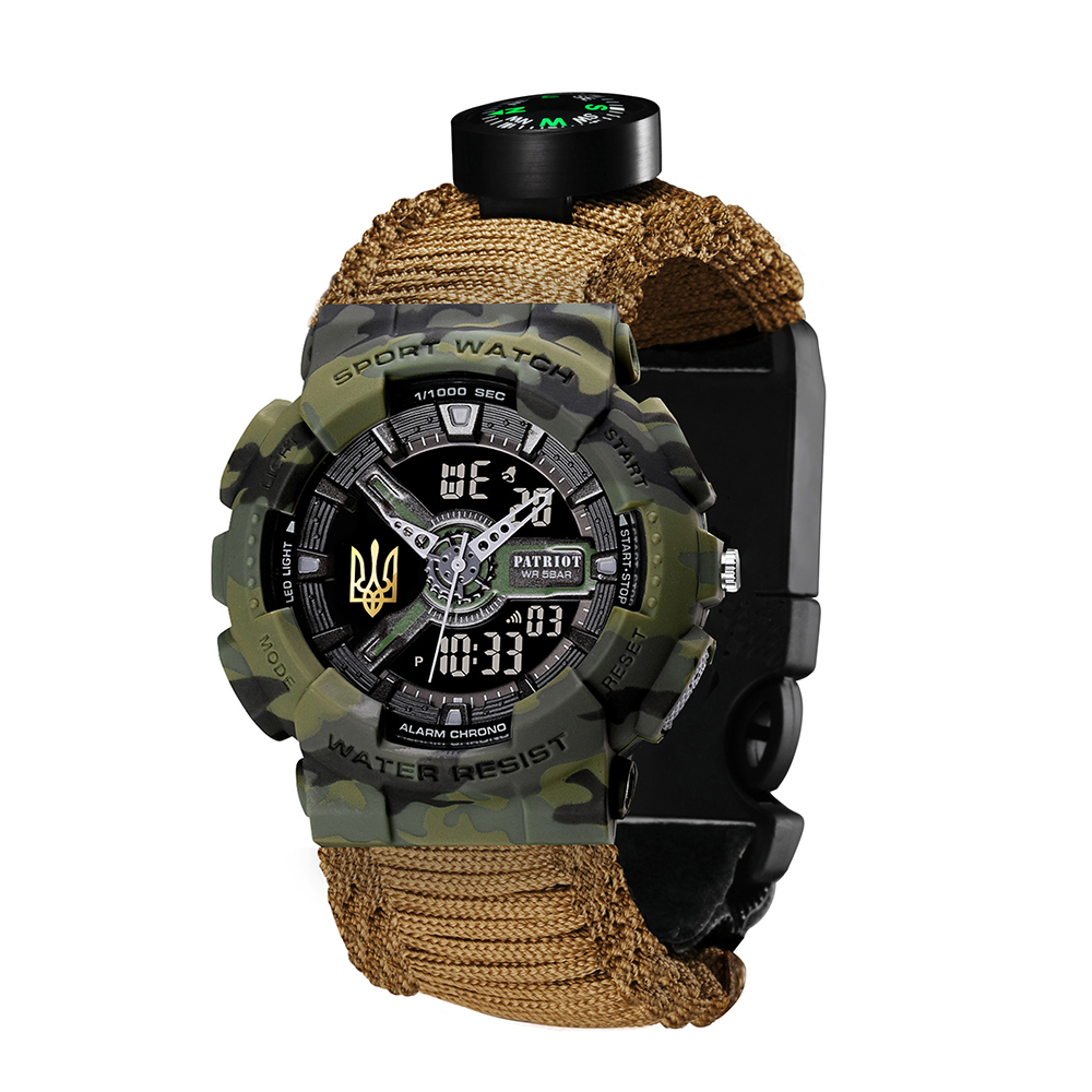 Patriot 005 Тризуб золото Camo Green Паракордовий ремінець Khaki + Коробка. - Зображення 6
