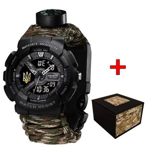 Patriot 005 Тризуб золото Чорний Паракордовий ремінець Camo Green + Коробка