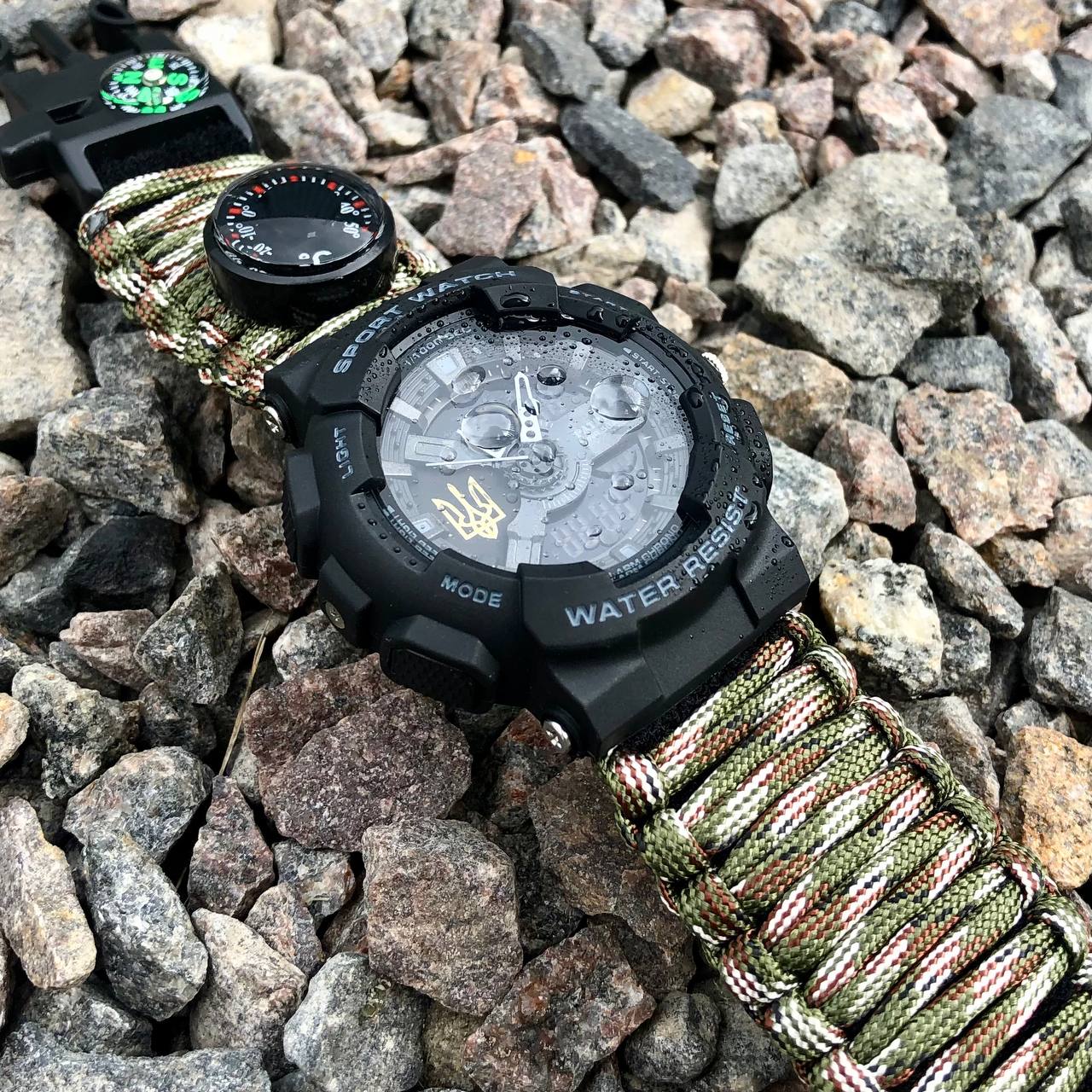 Patriot 005 Тризуб золото Чорний Паракордовий ремінець Camo Green + Коробка — изображение 2