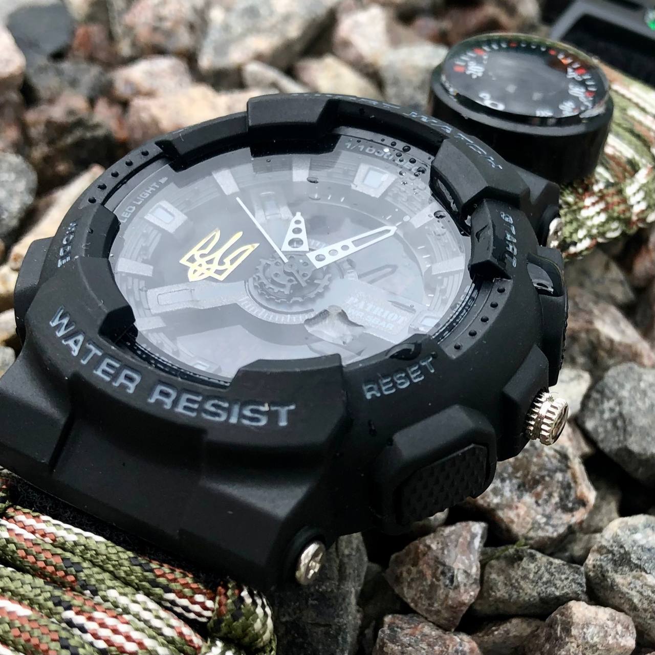 Patriot 005 Тризуб золото Чорний Паракордовий ремінець Camo Green + Коробка — изображение 3