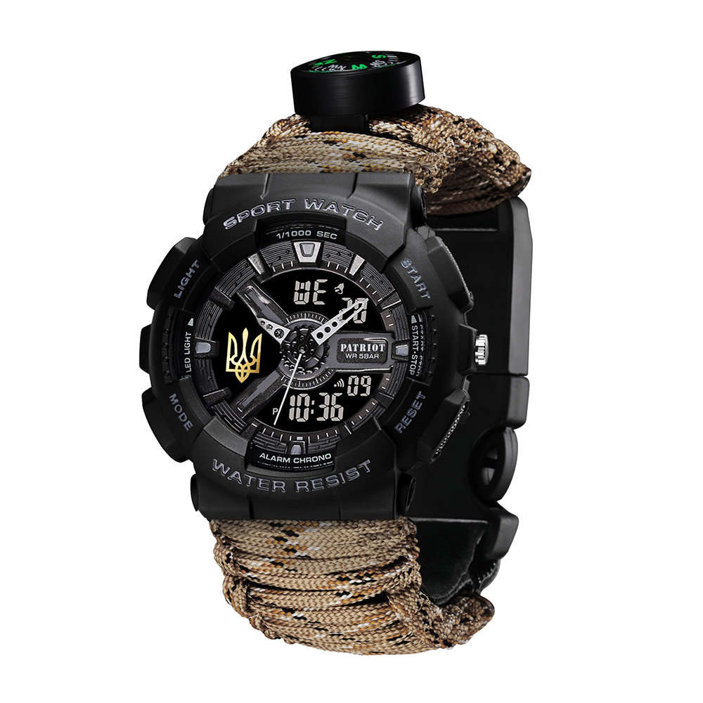 Patriot 005 Тризуб золото Чорний Паракордовий ремінець Desert Camo + Коробка — изображение 6