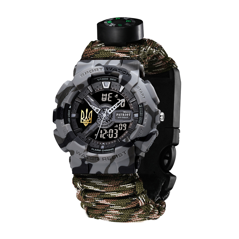 Patriot 005 Тризуб золото Сірий камуфляж Паракордовий ремінець Camo Green+Коробка — изображение 2