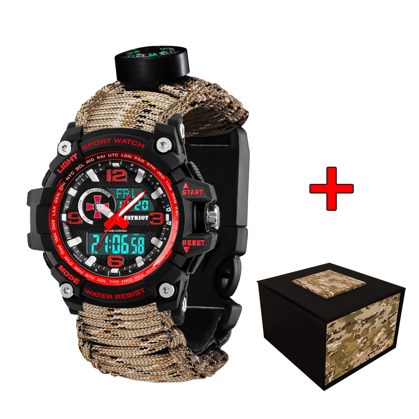 Patriot 012BKRDSU ЗСУ Чорні з червоним Паракордовий ремінець Desert Camo + Коробка