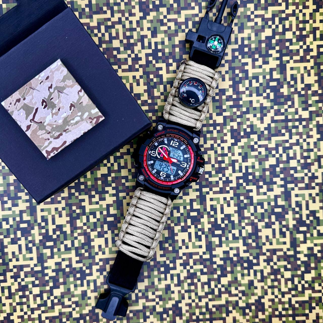 Patriot 012BKRDSU ЗСУ Чорні з червоним Паракордовий ремінець Khaki + Коробка — изображение 3