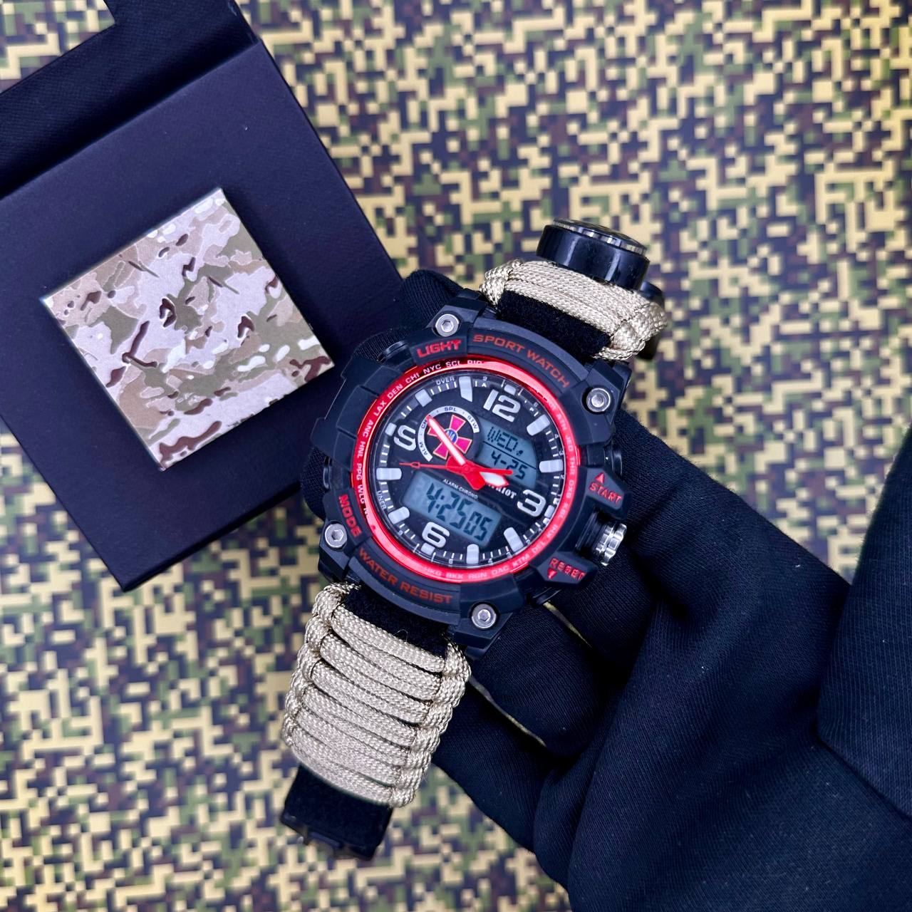 Patriot 012BKRDSU ЗСУ Чорні з червоним Паракордовий ремінець Khaki + Коробка — изображение 4