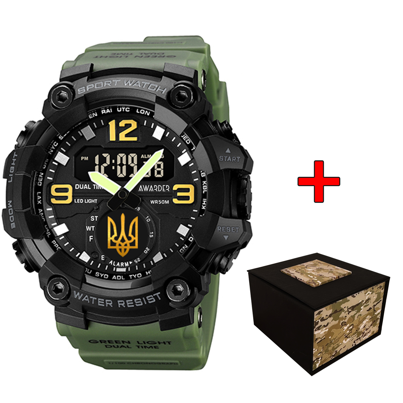 Наручний годинник Awarder 003 Тризуб золото Army Green-Black img-1