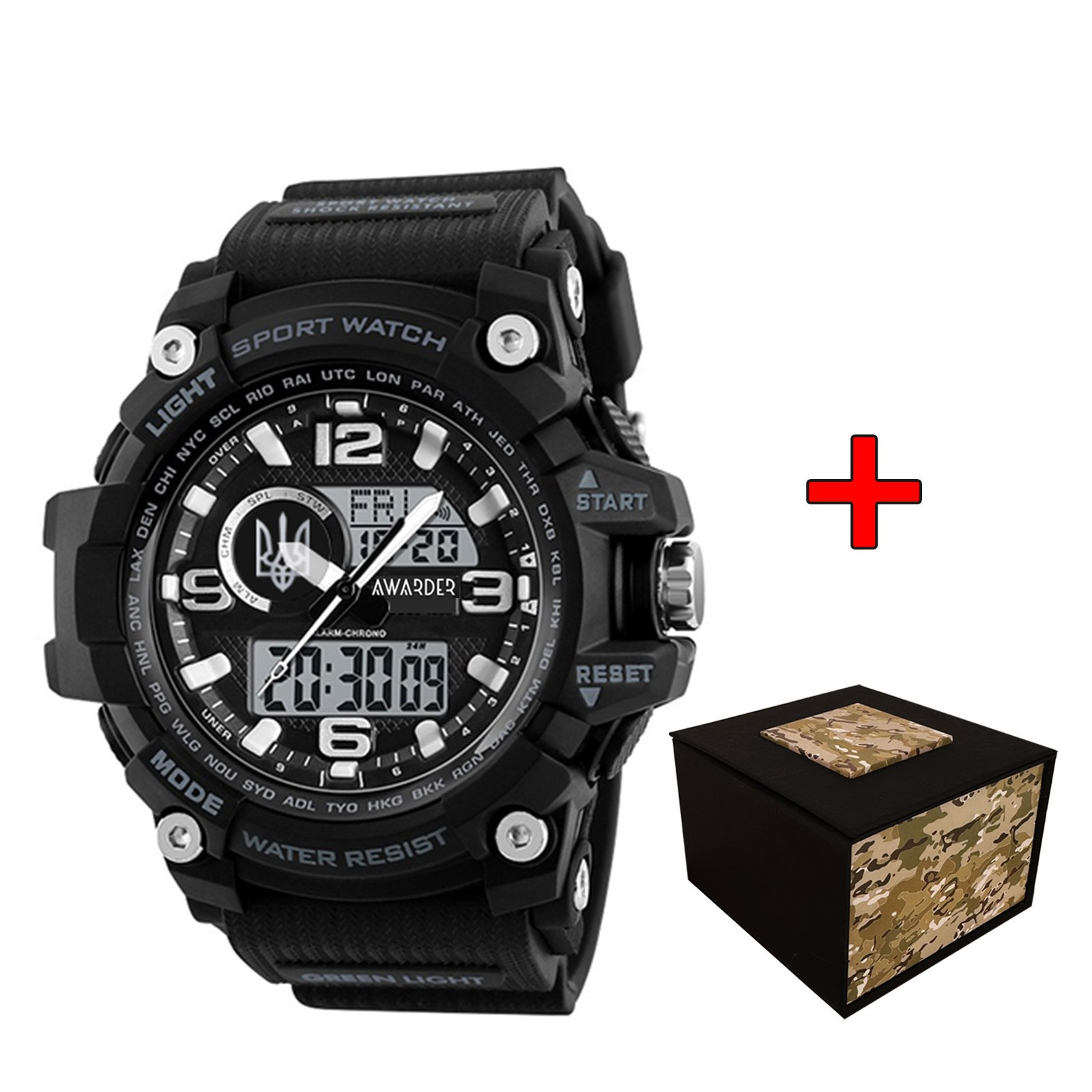 Наручний годинник Awarder 012BKUASI Тризуб срібло Чорні + Коробка. img-1