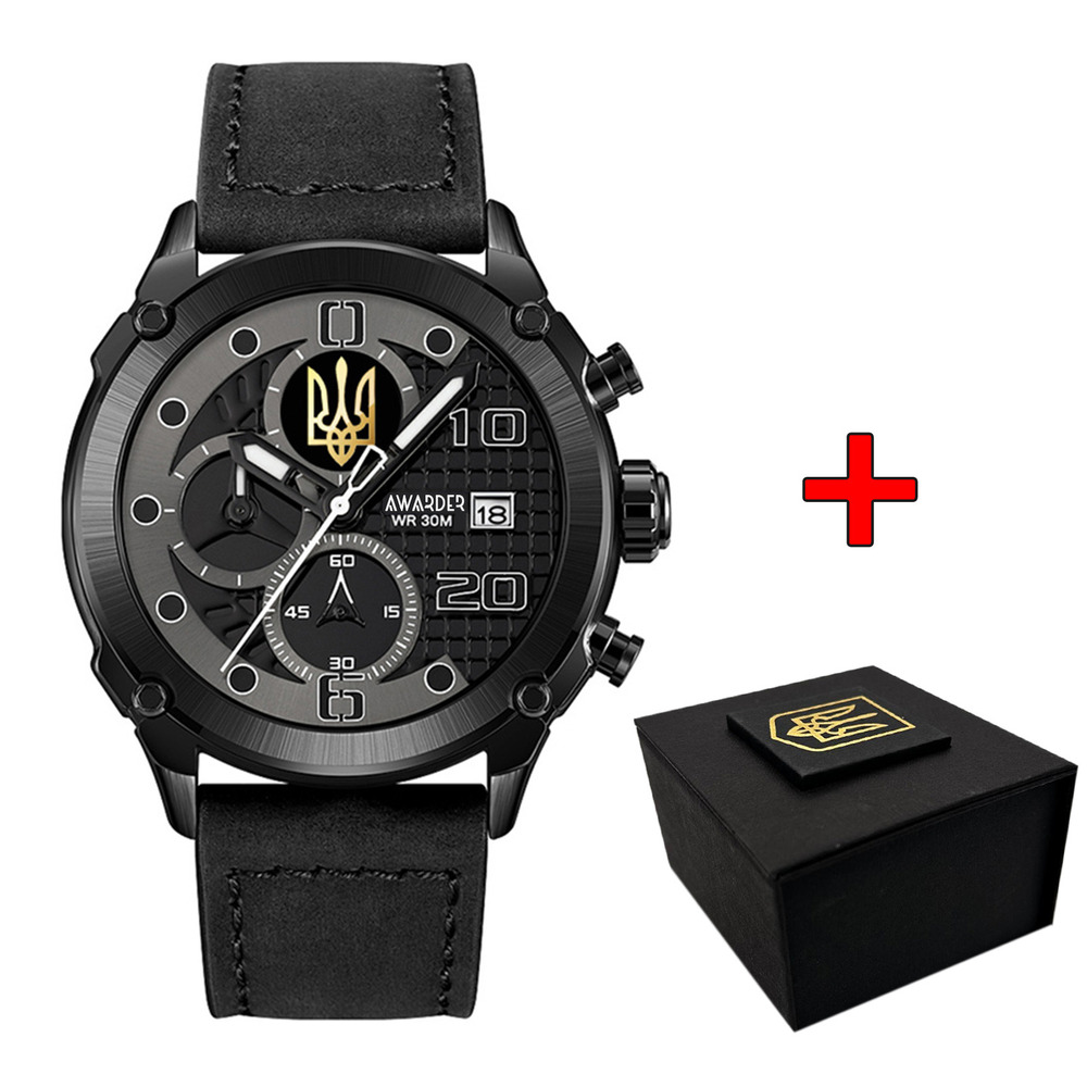 Наручний годинник Awarder 016 Тризуб золото All Black img-1