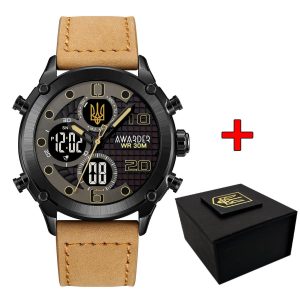 Наручний годинник Awarder 017BKBKBR Тризуб золото Black-Black-Light Brown. img-1
