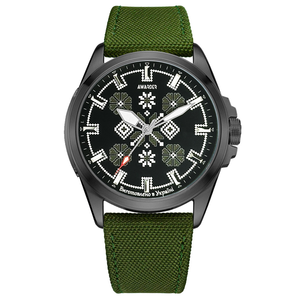Наручний годинник Awarder Embroidery Black-Army Green Green Battery 10ATM img-1
