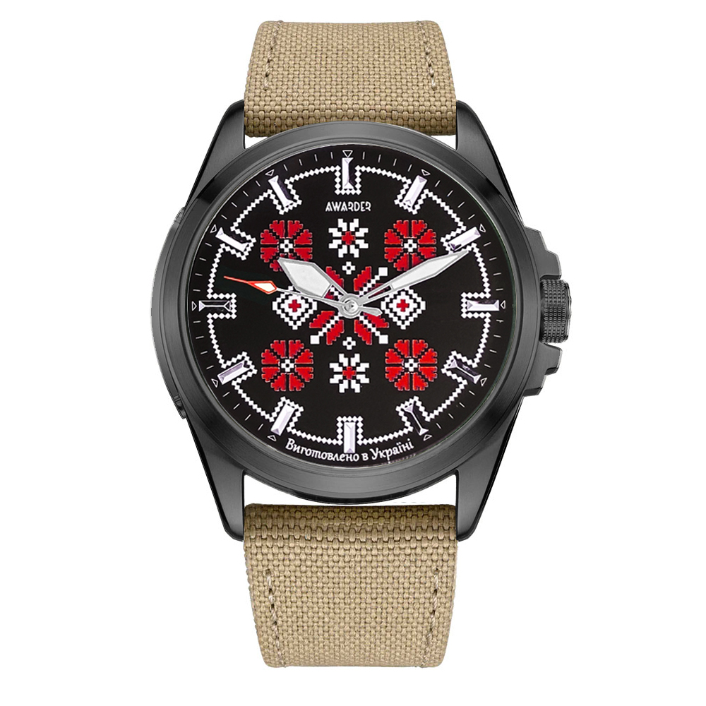 Наручний годинник Awarder Embroidery Black-Red Khaki Battery 10ATM img-1