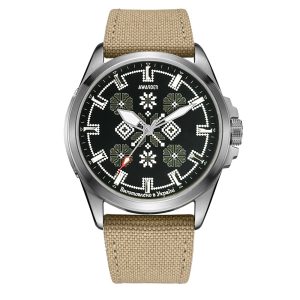 Наручний годинник Awarder Embroidery Silver-Army Green Khaki Battery 10ATM img-1