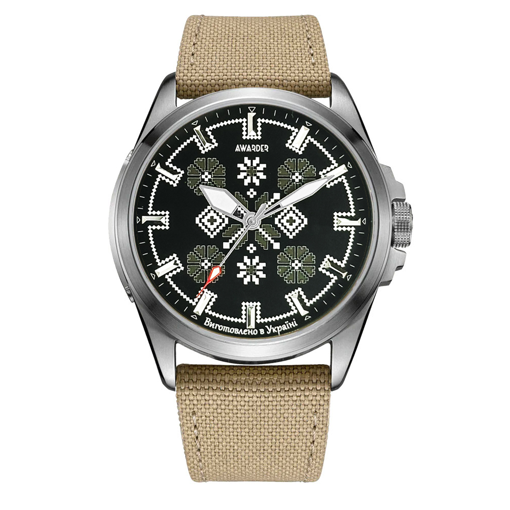 Наручний годинник Awarder Embroidery Silver-Army Green Khaki Battery 10ATM img-1