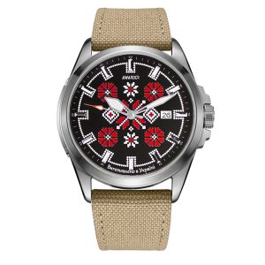 Наручний годинник Awarder Embroidery Silver-Red Khaki Automatic 10ATM img-1