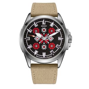 Наручний годинник Awarder Embroidery Silver-Red Khaki Battery 10ATM img-1