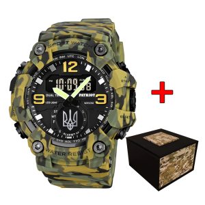 Наручний годинник Patriot 003CMGRUASI Тризуб срібло Зелений камуфляж + Коробка. img-1