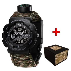 Наручний годинник Patriot 005 Тризуб срібло Чорний Паракордовий ремінець Camo Green + Коробка. img-1