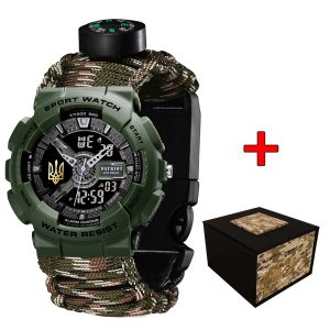 Наручний годинник Patriot 005 Тризуб золото Army Green Паракордовий ремінець Camo Green + Коробка. img-1