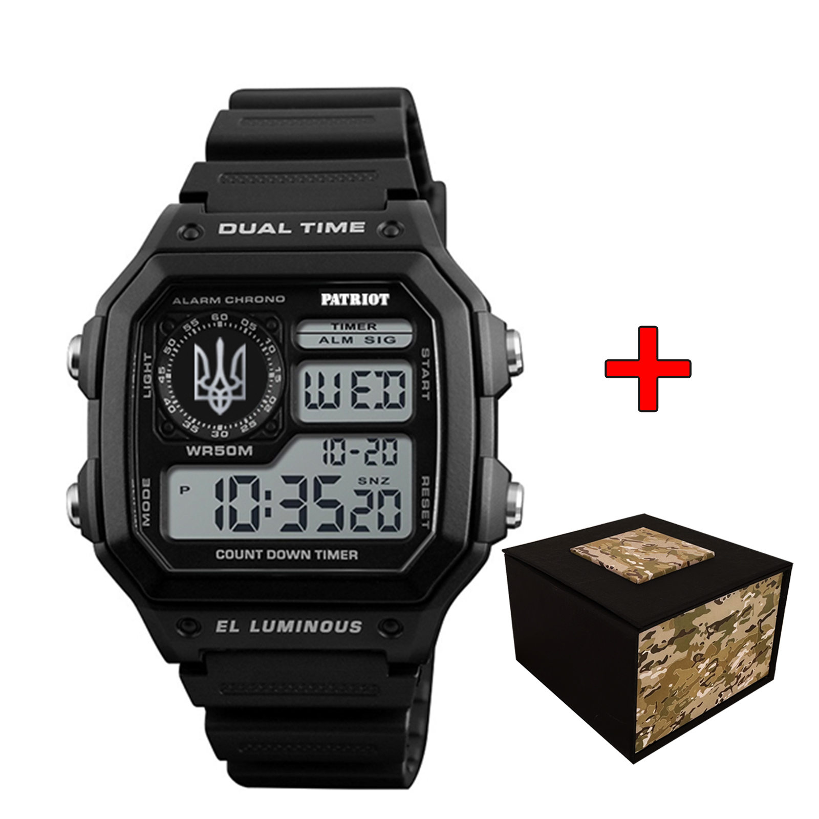 Наручний годинник Patriot 010BKUASI Тризуб срібло Чорні + Коробка. img-1
