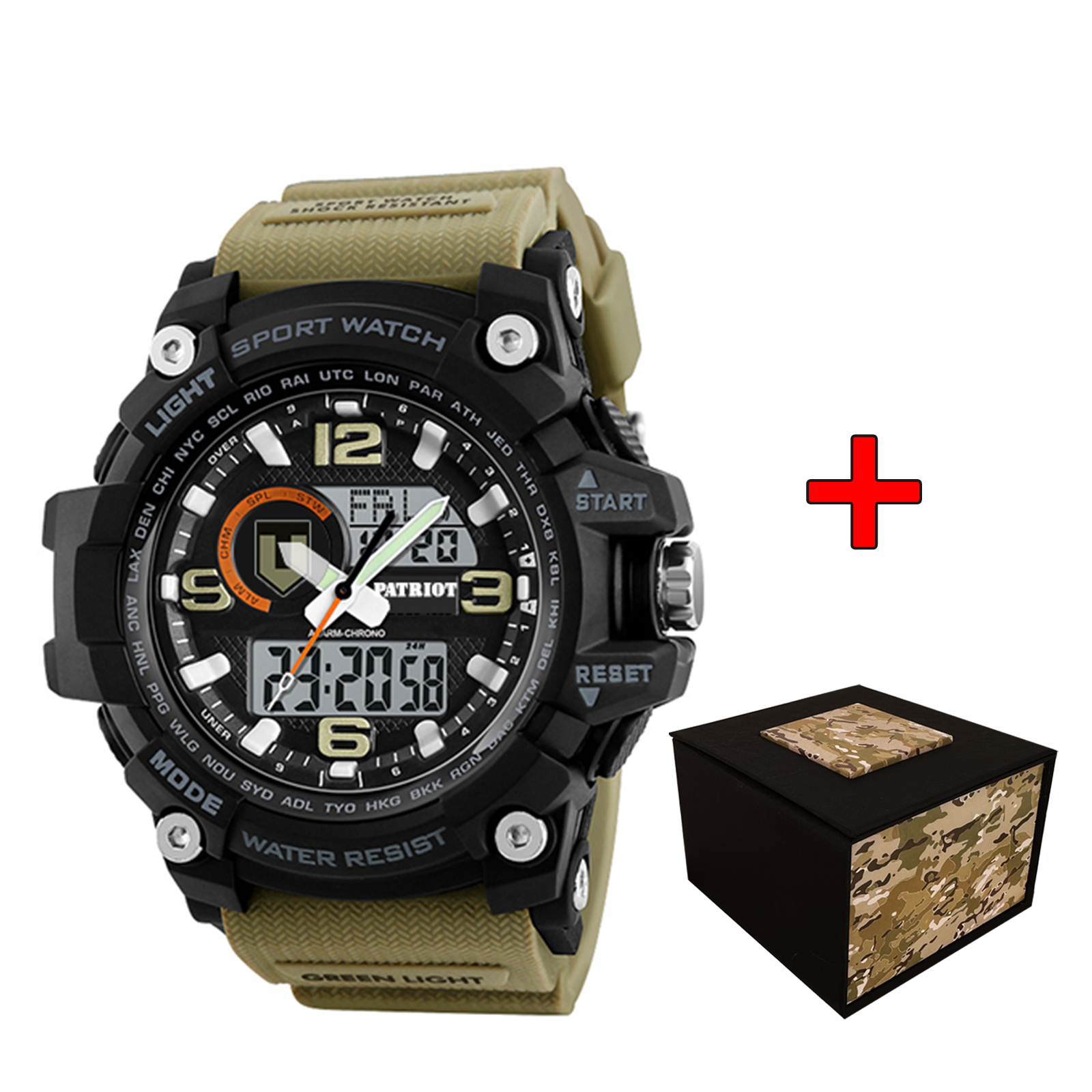 Наручний годинник Patriot 012BKKHTRO ТРО Чорні з хакі + Коробка. img-1