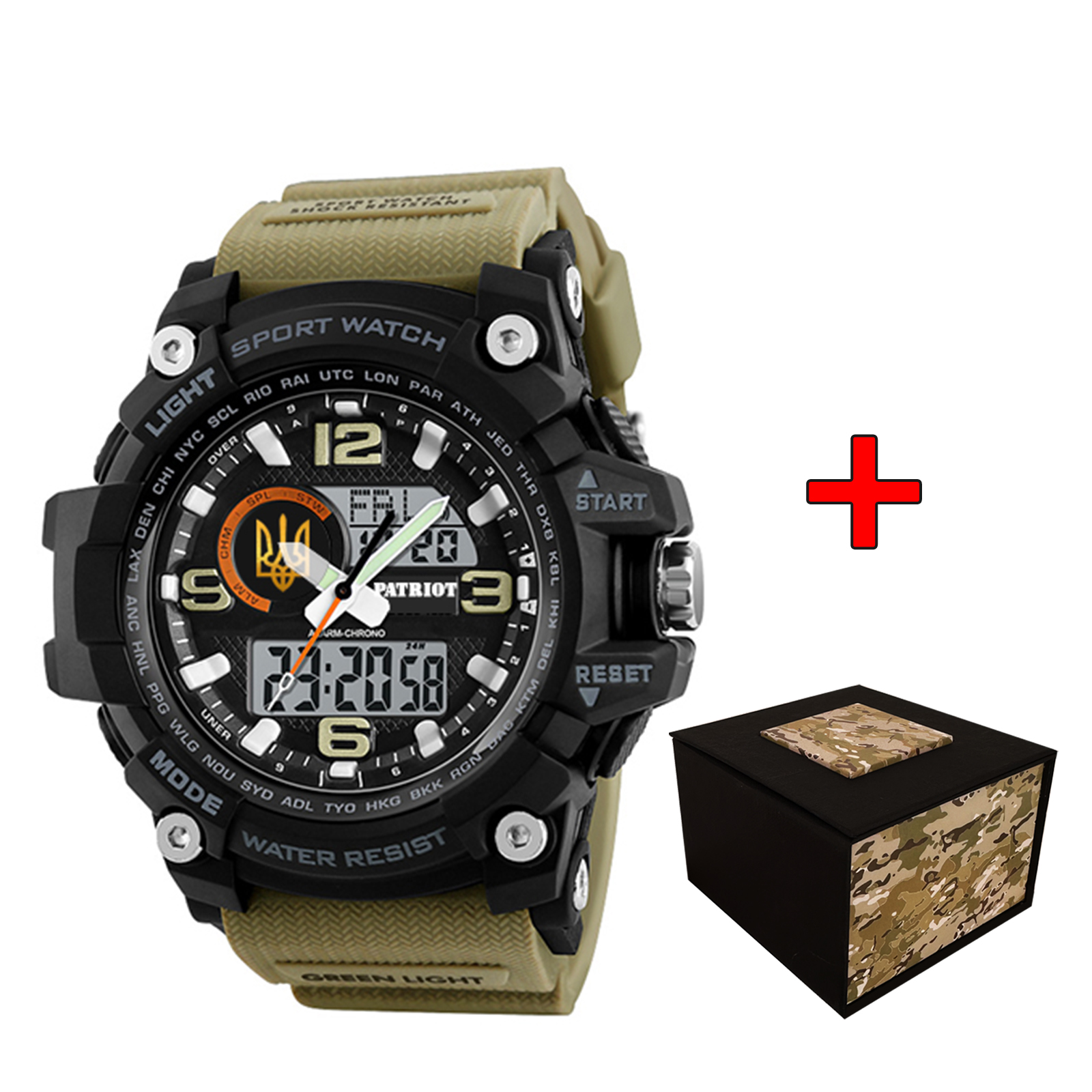 Наручний годинник Patriot 012BKKHUAGD Тризуб золото Чорні з хакі + Коробка img-1