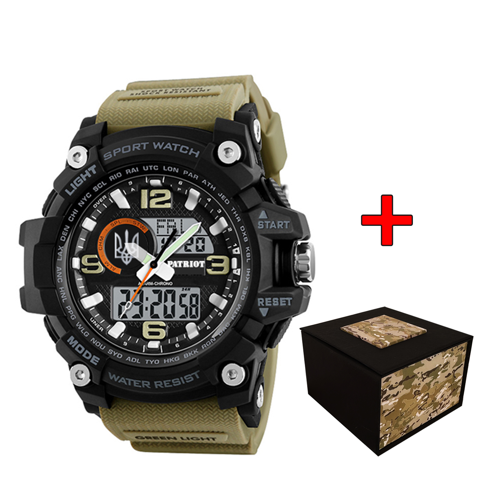 Наручний годинник Patriot 012BKKHUASI Тризуб срібло Чорні з хакі. + Коробка img-1