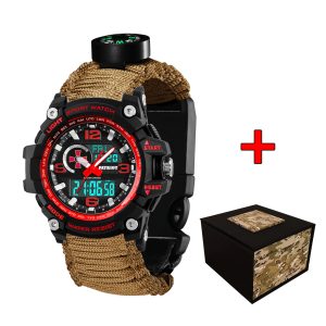 Наручний годинник Patriot 012BKRDSU ЗСУ Чорні з червоним Паракордовий ремінець Khaki + Коробка img-1