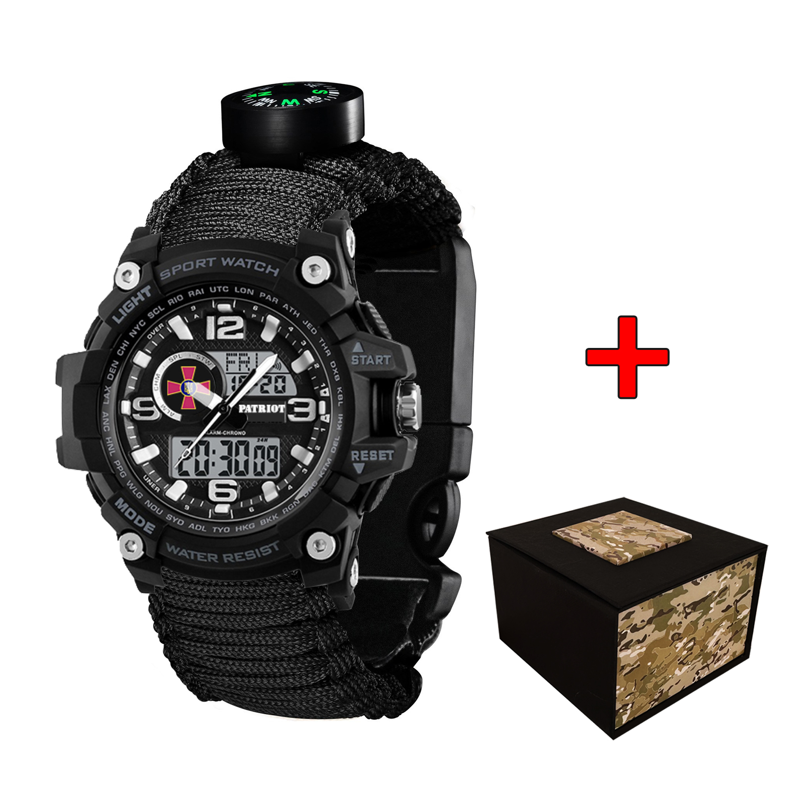 Наручний годинник Patriot 012BKSU ЗСУ Чорні Паракордовий ремінець Black + Коробка img-1