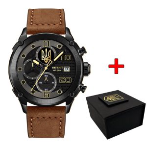Наручний годинник Patriot 016 Black-Brown Тризуб золото img-1