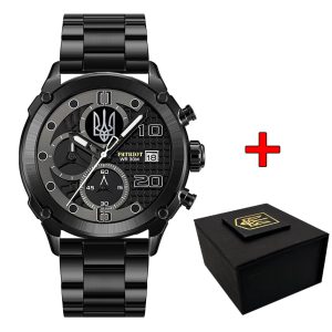 Наручний годинник Patriot 016 Тризуб срібло Black-Black Steel img-1