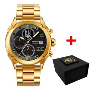 Наручний годинник Patriot 016 Тризуб срібло Gold-Black Steel img-1