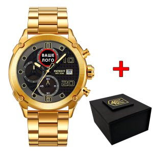 Наручний годинник Patriot 016 Ваше Лого Gold-Black Steel img-1