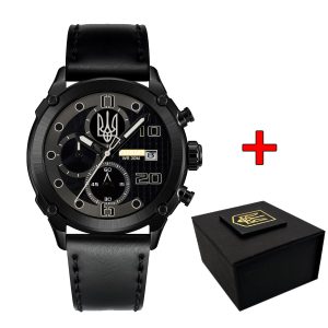Наручний годинник Patriot 016BKBK Тризуб срібло Чорні + Коробка img-1