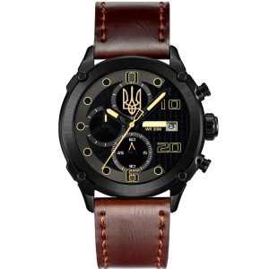 Наручний годинник Patriot 016BKBR Тризуб золото Чорні Кор. ремінець + Коробка img-1