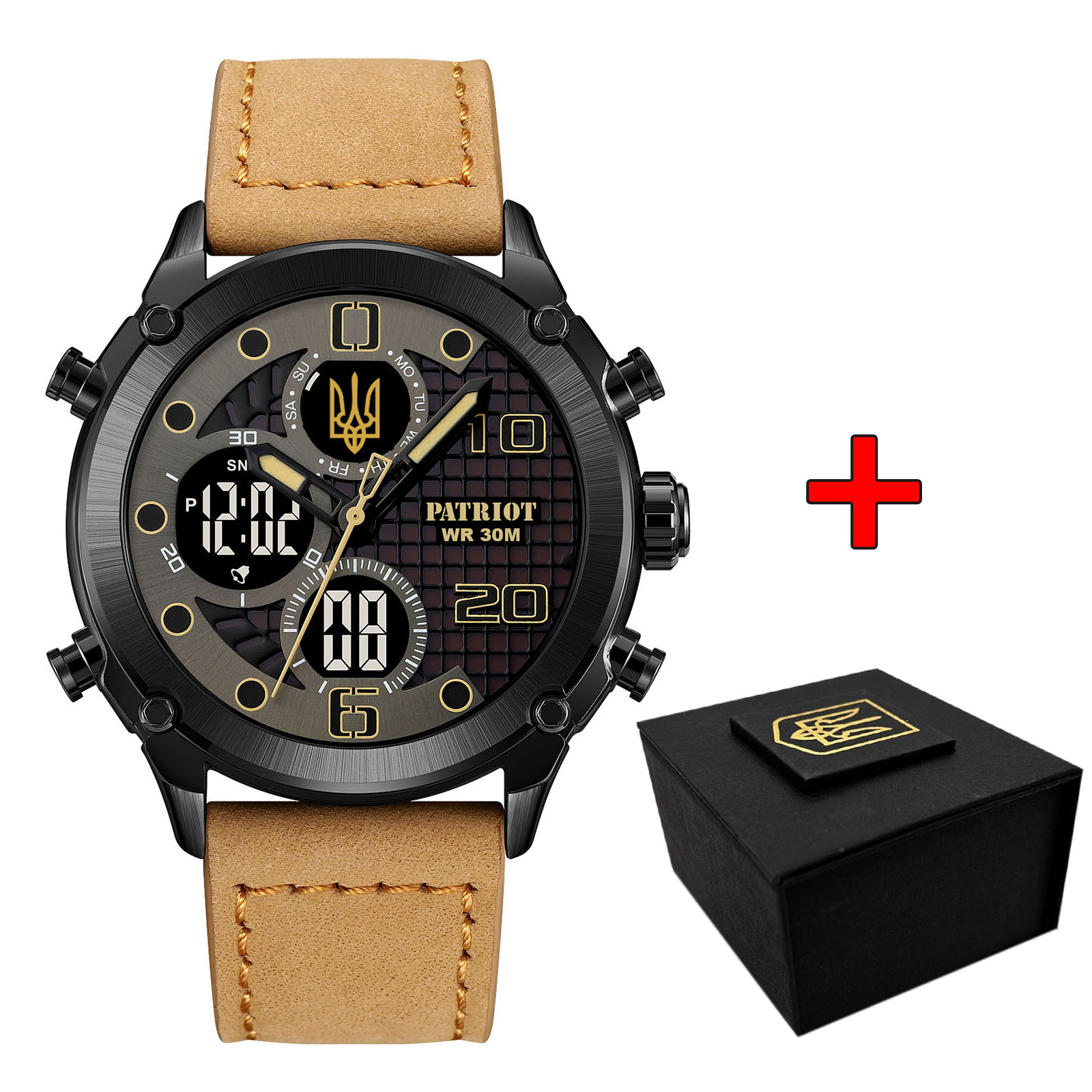 Наручний годинник Patriot 017BKBKBR Тризуб золото Black-Black-Light Brown. img-1