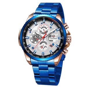 Наручний годинник Forsining 6909 Blue-Cuprum-White img-1