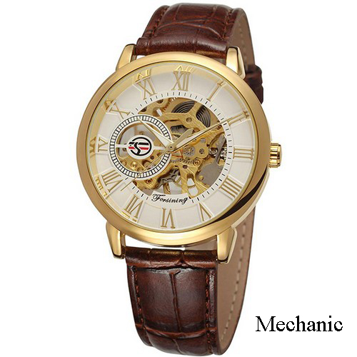 Наручний годинник Forsining 8099 Brown-Gold-White img-1
