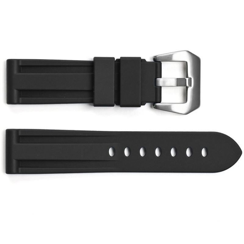 Ремінець для годинника 3001 Silicone Black-Silver 24 мм.