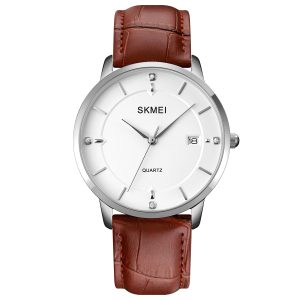 Наручний годинник Skmei 1801LSIBN Silver-White Brown Leather img-1