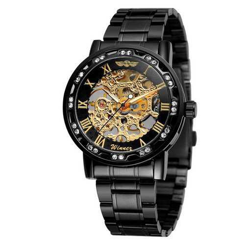 Наручний годинник Winner 8012 Diamonds Automatic Black-Gold img-1